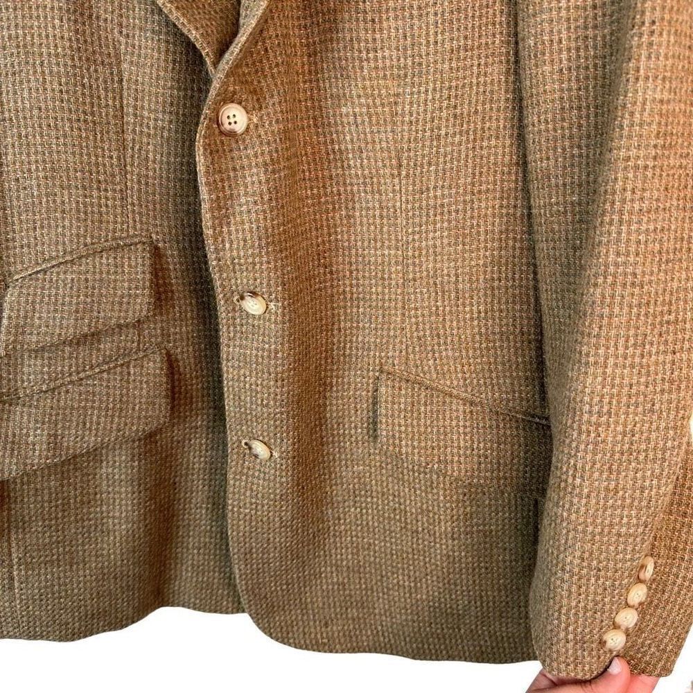 Vintage Polo Ralph Lauren Tan Wool Houndstooth Tweed Blazer Men's 40L Union Made - Picture 4 of 11